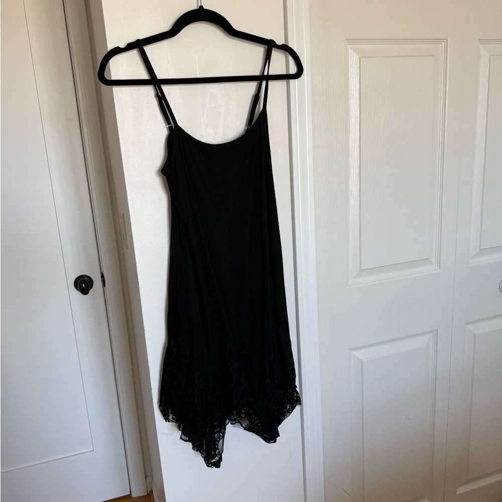 Black Lace Hem Slip Dress
